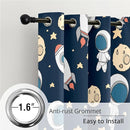 Kids Space Astronaut Planets Rockets Blackout Curtains - 100% Blackout, Thermal Insulated, Noise Reducing, for Kids Room and Nursery, 2 Panels (Astro Buddy Rockets, W52×L84) by TinyTreasures Baby Boutique
