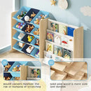 Kids Toy Storage Organizer - Toy Storage with Kids Bookshelf, Toy Organizer with 12 Blue Bins and 4 Book Shelves, Toy Organizers and Storage for Playroom, Nursery, Kids Room, Burlywood by CozyNest Decor