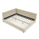 Mid-Century Storage Upholstered Tufted Bed Frame with Backrest and Armrests
