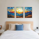 Mountains Framed Canvas Wall Art Set, Modern Abstract Art Painting, Irregular Square Ridge Wall Decor, Sunrise Art Print for Living Room, Bathroom, Bedroom, Office - 16"x24"x3 by CozyNest Decor