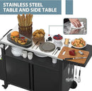 Outdoor Grill Cart with Wheels, Outdoor Kitchen Bar Cart Mobile BBQ with Foldable Stainless Steel Top & Storage Cabinet by CozyNest Decor