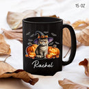 Personalized Exotic Shorthair Wearing Witch Hat Ceramic Cup, Exotic Shorthair Coffee Mugs Gift for Halloween, Custom Name Pet Cat with Pumpkins Halloween Cup, Cat Owner Black Mug 11oz 15oz by TinyTreasures Baby Boutique