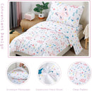 PERFEMET Girls Toddler Bedding Colorful Flower Blossom Comforter Set Butterfly Print Toddler Bedding Sets Ultra Soft Lightweight Bed-in-A-Bag for Toddlers(4 Pieces, White) by TinyTreasures Baby Boutique
