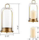 12" High Versatile Modern Metal Hurricane Lantern with Handmade Sturdy Glass Dome for 3" Pillar Candle & Plants (Brass, 5"x12") by CozyNest Decor