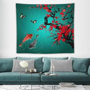 Houselerax Japanese Koi Fish Tapestry, Cherry Blossoms Asian Oriental Green Teal Floral Branch Koi Fish Carp Tapestries Wall Hanging for Bedroom Living Room Office Decor 60"x50" by CozyNest Decor