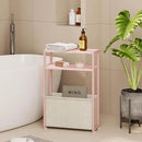 Narrow Side Table, Slim End Tables with Fabric Basket, Skinny Table for Small Spaces, Thin Bedside Table for Living Room, Bedroom (1, Jelly Pink + Cream White) by CozyNest Decor