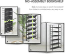 4NM No Assembly Foldable Bookshelf, 6-Shelf Collapsible Bookcase Storage for Small Spaces, 74" H, All Black by CozyNest Decor