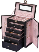 6 Tier Jewelry Box, Jewelry Case with 5 Drawers, Large Storage Capacity, with Mirror, Lockable, Jewelry Storage Organizer, Gift for Loved Ones by TinyTreasures Baby Boutique