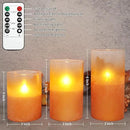 Orange Flameless Candles - Battery Operated Candles with Remote Orange Glass Sandblasted Design Wax Unscented - Centerpieces for Dinner Table Tray House Warming Thanksgiving Gifts by GreenHaven Gardens