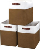 Large Fabric Storage Baskets | 50L Storage Bins, Decorative Linen Closet Baskets with Handles for Organizing, Shelf, Toys, Clothes, Home, Office, Nursery, 17x12x15Inches (Brown&White) by CozyNest Decor