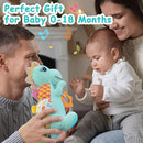 Baby Dino Plush Soft Stuffed Animal Toy for 0-3-6-12+ Months,Infant Musical Toy with Rattle,Squeaker,Sensory Crinkle,Teether & Textures,Tummy Time Toys Christmas Baby Gift for Newborn Girl Boy (Blue) by TinyTreasures Baby Boutique