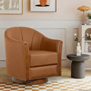 360° Swivel Accent Chair, Modern Leather Barrel Club Chair with Leather Upholstery and Sturdy Wood Base, Comfortable Armchair for Living Room, Bedroom, Reading Nook, Brown by CozyNest Decor