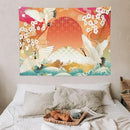 HZOHNAGO Japanese Tapestry Cherry Blossom Crane Sea Wave Fuji Mountain Red Sun Pattern Printed Wall Tapestry Painting Wall Hanging for Bedroom Living Room Dorm 40" W x 30" H by CozyNest Decor