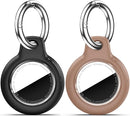 Upgrade Waterproof 2 Pack Airtags Holder with Apple Airtags Keychain, Hard PC Air Tag Case, Anti-Scratch & Shock Air tag Holder, Men's Women's Keyrings & Keychains-Black+Light Brown by TinyTreasures Baby Boutique