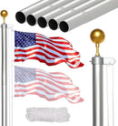NELXINJO 20FT Sectional Flag Pole Kit, Heavy Duty Aluminum Outdoor In-Ground Flagpole, Gold Ball Top, 3x5 USA Flag for Residential commercial Outdoor Garden(20FT, Silver) by GreenHaven Gardens