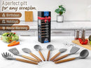 Zulay Kitchen Utensils Set Non-Stick Silicone Cooking Utensils Set with Authentic Acacia Wood Handles - 8 Piece Set - Silicone Kitchen Utensils Set with 464°F Heat Resistance - Gray by CozyNest Decor