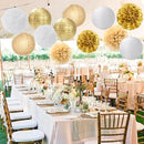 White Gold Party-Decorations Paper Flowers Lanterns - 15PCS Engagement Birthday Graduation Wedding Tissue Pom Poms Streamers,Neutral Bachelorette Baby Bridal Shower Hanging Supplies Decor Hugfond by CozyNest Decor