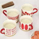 Koja Hand Painted 15 oz. Porcelain Ceramic Mugs Set. Service for 4. (Hand Painted - Red) by CozyNest Decor