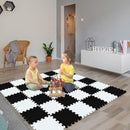 qqpp EVA Rubber 18 Tiles Interlocking Puzzle Foam Floor Mats - Baby Play Mat for Playing | Exercise Mat for Home Workout. White, Black. QC-ADb18N by TinyTreasures Baby Boutique