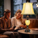 27'' High Vintage Table Lamp Set of 2 for Living Room Farmhouse Bedside Lamp with Fabric Shades Boho Nightstand Lamp with USB and Nightlight for Bedroom Home Office Hotel Bar (Bulb Included) by CozyNest Decor
