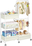 2in1 Baby Diaper Caddy & Clothes Organizer and Storage Rolling Cart, Large Capacity Nursery Organization For Baby Dresser,Changing Table, Crib, With 2 Dividers & 7 Pockets,White by CozyNest Decor