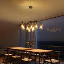 9-Light Brushed Nickel Glass Chandelier, Adjustable Height Hanging Industrial Dining Room Chandelier Over Table, Modern Farmhouse Chandelier for Kitchen Island Living Room Entryway Bedroom by CozyNest Decor