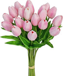 Mandy's Artificial Tulips 20 Stems Peach PU Faux Flowers for Wedding Home Decor 13.5 Inch by CozyNest Decor