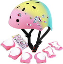 Kids Bike Helmet with DIY Stickers and Knee Pads Elbow Pads Wrist Guard Set for Ages 3-8-14 Toddler Boys Girls Helmet for Roller Skates Cycling Skateboarding Bicycle Scooter by TinyTreasures Baby Boutique