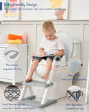 Forbena Toddler Potty Training Seat with Step Stool Ladder, Toilet Potty Seat for Baby Boys Girls Toddlers, Kids Chair Stairs with Handles and Soft Cushion (White and Grey) by TinyTreasures Baby Boutique