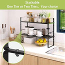 Expandable Cabinet Shelf Organizer Rack, Stackable Kitchen Counter Storage Shelves Stand, Adjustable Height Pantry Shelf Spice Rack (Black, 2 Pack) by CozyNest Decor