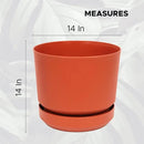 Elly Décor 14 inch Plastic Cylinder Planter Pot with Self-Watering Saucer and Drainage Hole,Lightweight & Extremely Durable, 14"x 14", Terracotta by GreenHaven Gardens