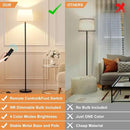 Modern Floor Lamp with Adjustable Brightness, Remote Control, Black, LED Bulbs, White Shade, Foot Switch, Easy Assembly by CozyNest Decor