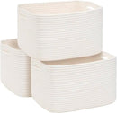 3-Pack Shelf Baskets for Organizing, Woven Storage Basket for Shelves, Cotton Rope Storage Bins for Toys Books, Nursery Towel Baskets for Classroom, 14.96"X9.8"X8.85", White by CozyNest Decor