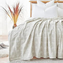jinchan Boho 100% Cotton Blanket Muslin 50x60 Inches Lightweight 3-Layer Geometric Cross Pattern Reversible Quilt Throw Soft Breathable Comfy All Seasons for Couch Bed Decor, Light Grey by CozyNest Decor