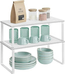 SONGMICS Cabinet Organizer Shelf, Set of 2 Kitchen Counter Shelves, Kitchen Storage, Spice Rack, Stackable, Expandable, Metal and Engineered Wood, Cloud White and Snow White UKCS025W01 by CozyNest Decor