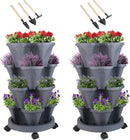 Vertical Planter 4 Tier Stackable Planters Garden Planters Strawberry Herb Flower and Vegetable Planter Indoor Outdoor Gardening Pots with Removable Wheels and Tools by GreenHaven Gardens
