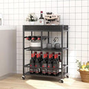 Bar Cart with Basket 3 Tiers Home Rolling Wine Rack with Wheels Mobile Kitchen Industrial Vintage Style Wood Metal Serving Trolley Serving Cart,Black Frame Home Kitchen Shelf for Party by CozyNest Decor