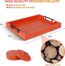 Ottoman With Handle for Living Room - Set of 4 Natural Wooden Coasters - Rustic Serving Tray for Coffee Table - Kitchen Decorative Tray With Handles (Orange) by CozyNest Decor
