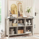 Farmhouse 6 Cube Bookshelf, Rustic Grey Oak Wooden Storage Organizer Book Shelf, 47 Inch Cubby Hallway Bookcase, Kids Toy Storage Cabinet, Modern Open Book Case for Living Room, Hallway by CozyNest Decor