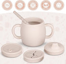 4-in-1 Silicone Sippy Cup with Snack and Straw Lid 6oz | Transition Training Cup for 6+ months to Toddler (Beige) by TinyTreasures Baby Boutique