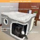 Cat Bed for Indoor Cats,Covered Cat Cave House & Furniture with Scratch Pad,Foldable Cat Hideaway Hut Cute Cat Condo with Soft Washable Mat for Multi Small Pet Under 30 lbs,Light Grey by CozyNest Decor