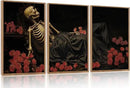Aurlan Gothic Skeleton Roses Framed Wall Art(16"x24"), 3PCS Romantic Halloween Skull Flowers Canvas Artwork, Dark Moody Goth Mystical Creepy Decor for Home Office Bedroom by CozyNest Decor