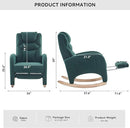 Rocking Chair Nursery, Modern Glider Chair with Adjustable Footrest and Solid Wood Legs, High Backrest Nursery Chair with Side Pocket, Rocker Armchair for Living Room Bedroom, Teddy Green by TinyTreasures Baby Boutique
