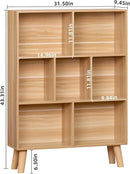 LEYAOYAO Wooden 7 Cube Book Shelf, Natural 3 Tier Bookshelf with Legs, Modern Open Storage Organizer,Boho Bookcase,Display Cabinet Shelf Free Standing Bookshelves for Bedroom,Living Room,Office by CozyNest Decor