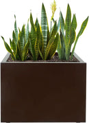 Galvanized Steel Rectangular Planter, 16"x 12"x 12" Small Planters for Outdoor Plants, Brown Outdoor Planter with Drainage Holes by GreenHaven Gardens