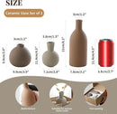 Ceramic Vase Set of 3, Vases Home Decor Rustic Farmhouse Decorative Vase Pottery Vases for Bouquet Pampas Grass Dried Fresh Flowers, Table Living Room Kitchen Bedroom Bathroom - Brown by CozyNest Decor