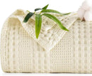 PHF Cooling Waffle Blanket Twin Size, Lightweight 60% Rayon Derived Bamboo & 40% Cotton Breathable Blanket for Hot Sleepers, Soft and Luxury for Bed Couch and Sofa, 66"x90", Ivory by CozyNest Decor