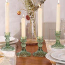 12Pcs Green Candlestick Holders Set- 4" H Taper Candle Holders Bulk, Glass Candle Holders for Wedding, Party, Romantic Dinner Table Centerpieces, Festival Gifts & Windowsill Decor by CozyNest Decor