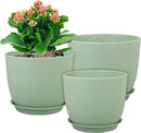 Medium Plant Pots 10/9/8 inch, Flower Pots for Indoor Outdoor Plants, Set of 3 Modern Decorative Plastic Planters with Drainage Holes and Saucers for House Porch Garden Plants, Green by CozyNest Decor