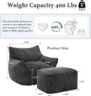 Oversized Bean Bag Chaise Lounge Chair Indoor for Adults with Armrests & Ottoman - Giant Comfy Gray Beanbag Floor Sofa Cloud Accent Chair for Reading, Gaming, Cozy Plush Cloud Mini Couch by CozyNest Decor